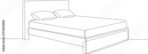 Minimalist Line Drawing Bed with Pillows Modern Interior Bedroom Furniture
