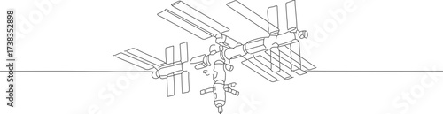Simple Outline International Space Station Illustration Isolated on White Background
