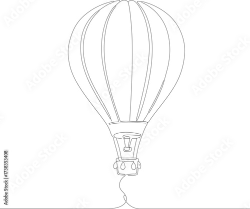 Minimalist One Line Drawing Hot Air Balloon Flight Journey Illustration