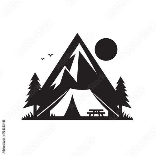 Minimal Mountain Camping Vector