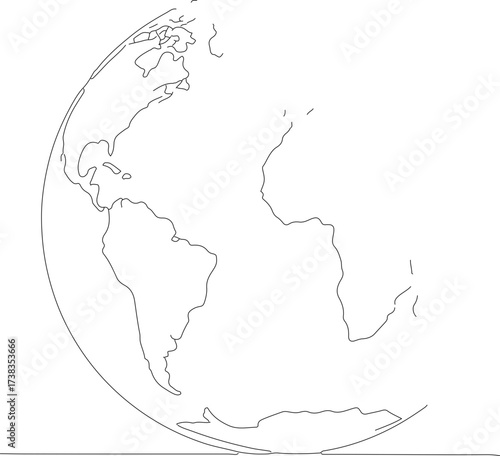 Simple Outline Earth Globe World Map Continent Geography Illustration
