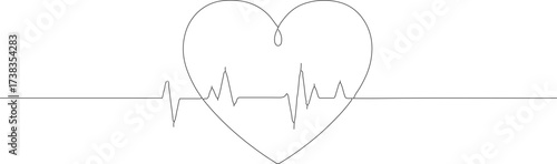 Minimalist Line Art Heartbeat Continuous Line Heart Shape Icon