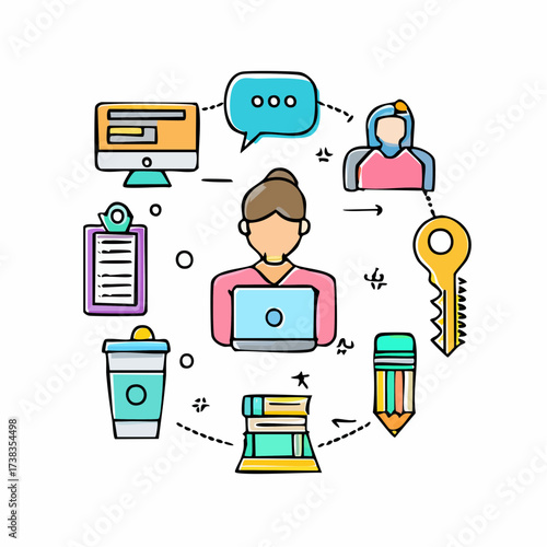 Businesswoman Managing Multiple Tasks Online Concept.