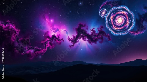 A stunning view of the cosmos with nebulae and galaxies in the night sky