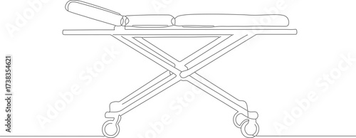 Minimalist Line Drawing Patient Trolley with Wheels in Medical Facility