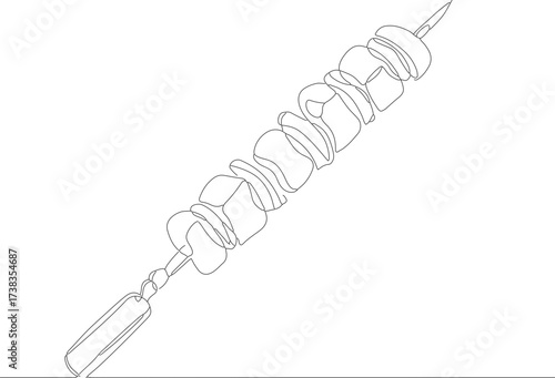 Minimalist Line Art Shish Kebab Skewer with Vegetables and Meat Illustration