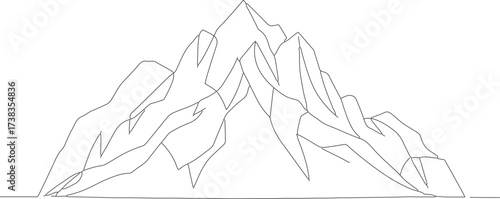 Simple Outline Drawing Majestic Mountain Range Landscape Line Art Illustration