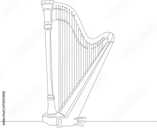 Line Art Detailed Harp String Instrument Musical Elegant Design