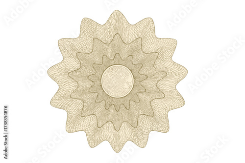 Elegant guilloche rosette element for security papers. Vector digital watermark, protective layer for certificate, voucher, banknote, currency, diploma, and cheque design.