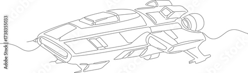 Simple Line Art Futuristic Spaceship Shuttle Transportation Vehicle Illustration