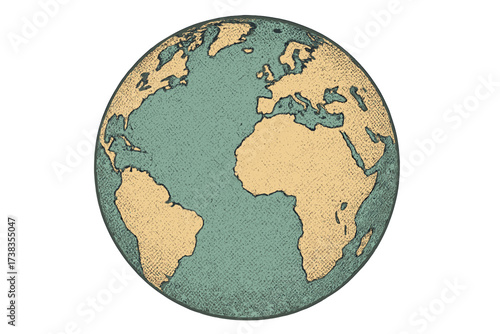 Globe halftone vector illustration. Dotted world map with America, Europe, Africa. Vintage cartoon planet earth. Retro geography graphic. Atlantic ocean view. Global travel.