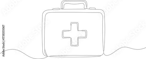Continuous Line Art First Aid Kit Medical Outline Illustration