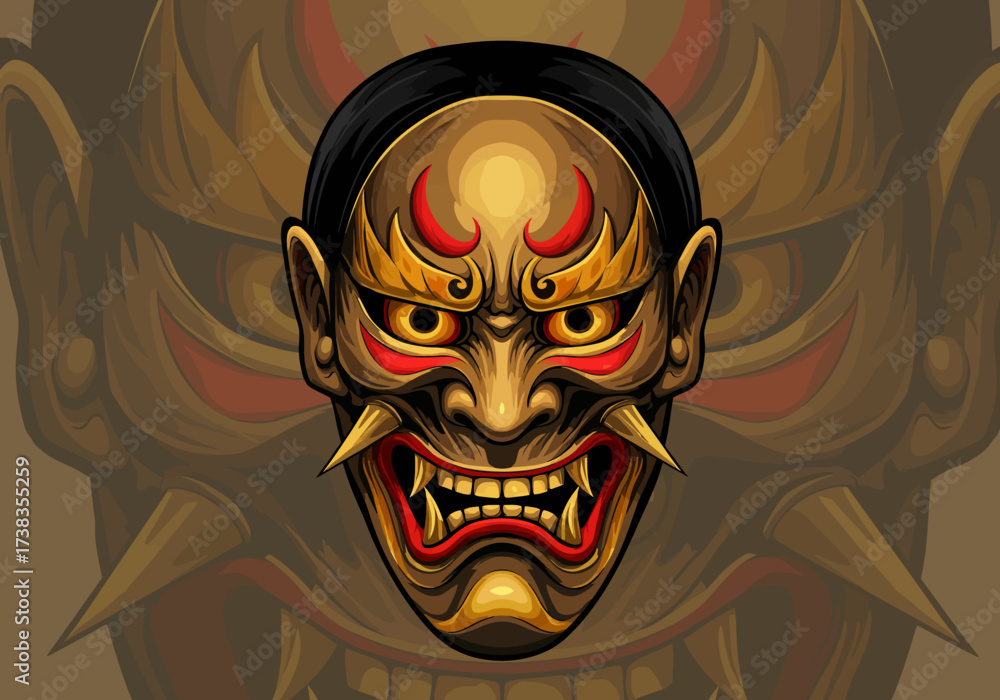 Fototapeta premium Intricate Illustration of a Japanese Hannya Mask with Sharp Details.