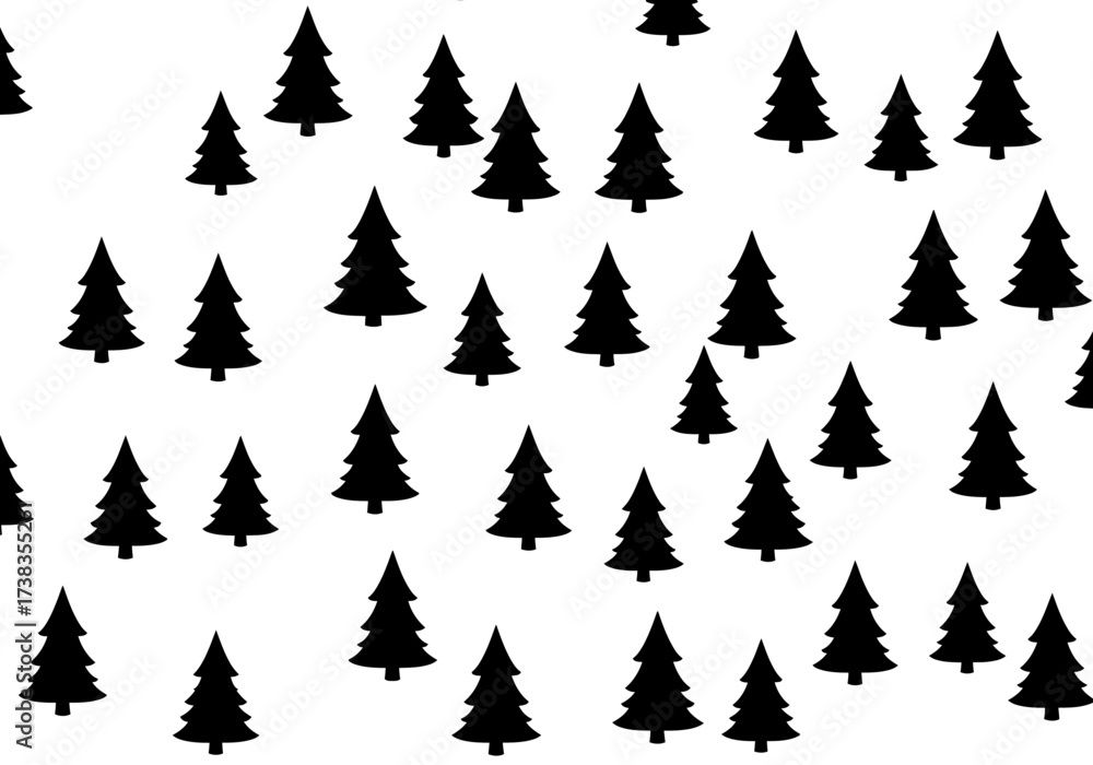 Obraz premium Black and White Pine Tree Pattern Forest Silhouette Design.