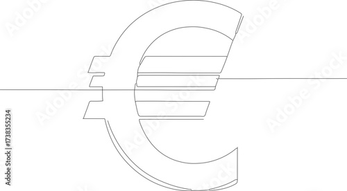 Minimalist Line Art Euro Symbol Single Continuous Outline Drawing Finance