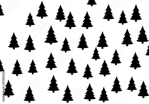 Black and White Pine Tree Pattern Forest Silhouette Design.