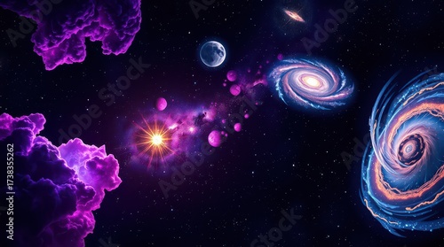 A vibrant tapestry of cosmic elements galaxies, planets, and nebulae