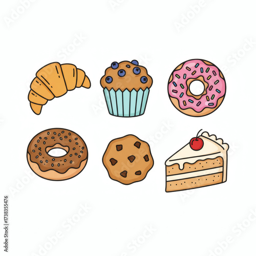 Sweet bakery dessert icons isolated on white background