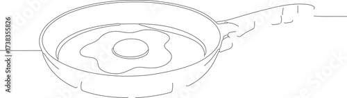 Outline Simple Frying Pan with Egg Cooking Breakfast Illustration