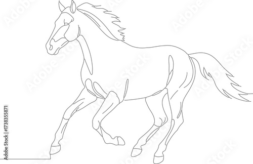 Simple Outline Style Running Stallion Horse Mammal Animal Line Art