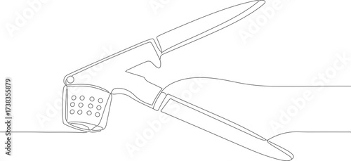 Minimalist Continuous Line Drawing Garlic Press Kitchen Utensil Illustration