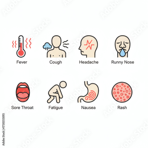 Medical symptoms and health icons isolated on white background