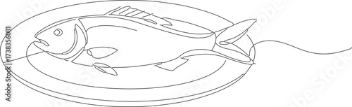 Simple Line Art Fish on Plate Seafood Cuisine Illustration