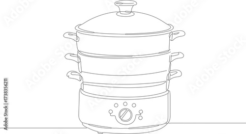 Line Art Kitchen Multi Layer Steamer Pot Appliances Illustration