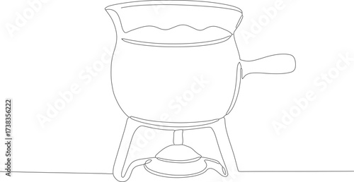Minimalist One Line Continuous Drawing of Chocolate Fondue Set Illustration