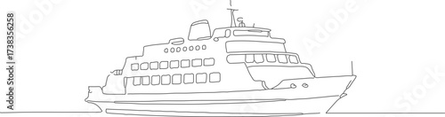 Minimalist Line Art Passenger Ferry Boat Ship Marine Transportation