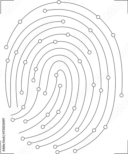 Minimalist Line Art Biometric Fingerprint Scan Circuitry Authentication Identification Icon