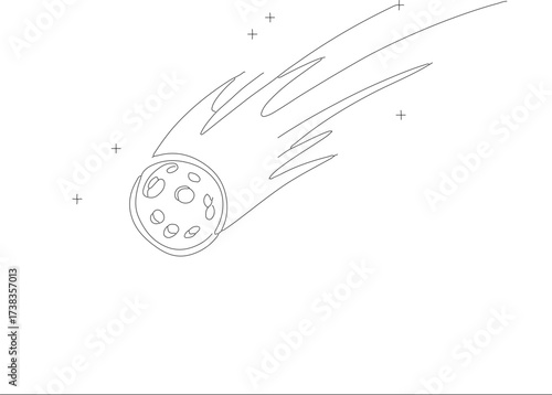 Minimalist Outline Comet Flying Through Space Celestial Body Illustration