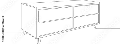 Simple Line Drawing Dresser Cabinet with Four Drawers Furniture Illustration