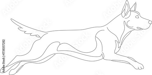 Simple Outline Continuous Line Running Dog Animal Graphic Illustration