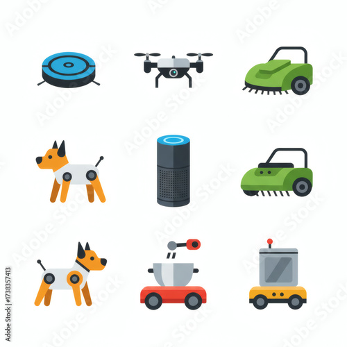  Smart home and robot device icons isolated on white background