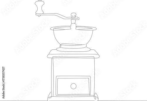 Detailed Line Art Manual Coffee Grinder Machine Cafe Appliance