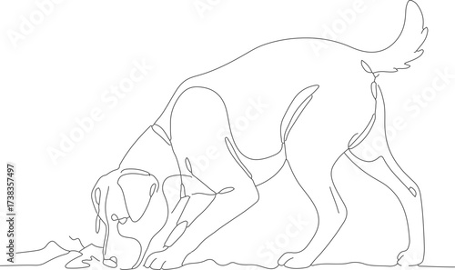 Minimalist Continuous Line Art Dog Digging Hole Simple Illustration