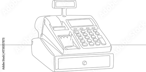 Simple Continuous Line Drawing of Classic Cash Register Machine Illustration