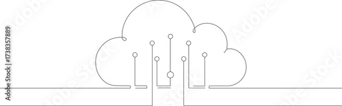 Minimalist Outline Cloud Network Technology Continuous Line Drawing Illustration Graphic