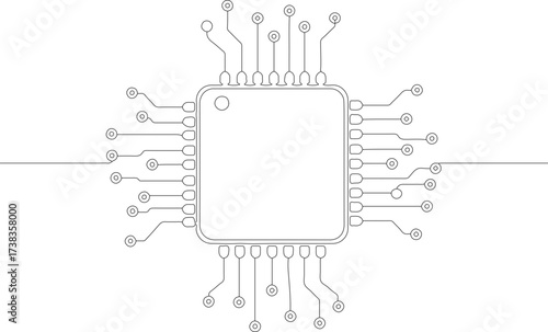 Minimalist Outline Microchip Circuit Board Design Central Processing Unit Illustration