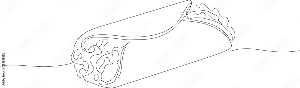 Obraz premium Minimalist Continuous Line Art Drawing Delicious Burrito Mexican Food Illustration