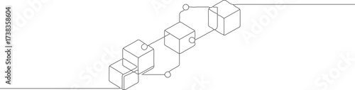 Minimalist Outline Isometric Cube Blockchain Network Connection System Diagram
