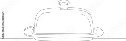 Simple Continuous Line Butter Dish Cloche Kitchenware Still Life Illustration