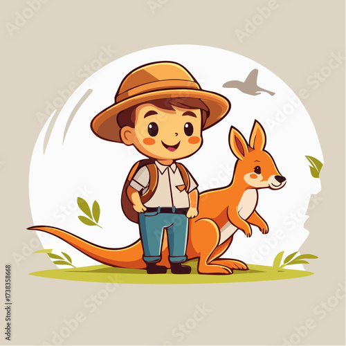Petit personnage cartoon avec chapeau et kangourou