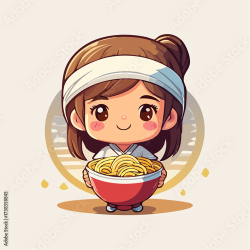 Petit personnage cartoon avec ramen et bandeau