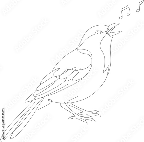 Outline Simple Bird Singing Musical Notes Silhouette Icon Illustration