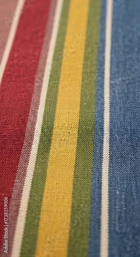 Colorful Striped Fabric Texture with Red, Yellow, Green, and Blue.