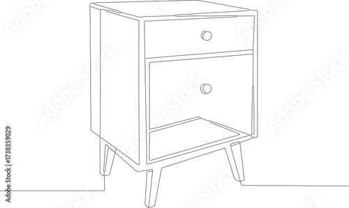 Simple Lineart Nightstand Cabinet Furniture Home Interior Isolated Illustration