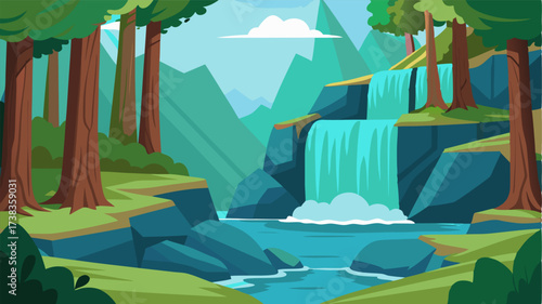 Cascading waterfalls and small pools adorn the forest stream creating a peaceful oasis in the midst of the dense trees.