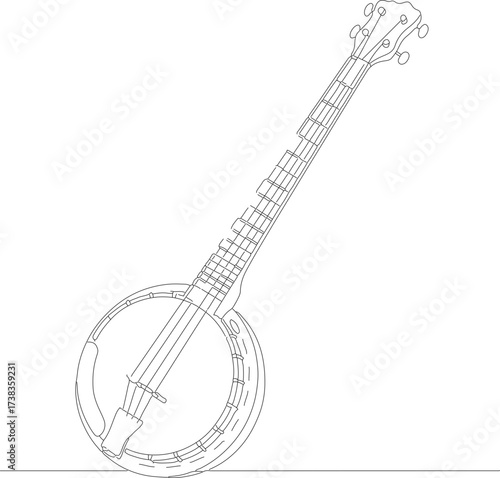 Minimalist Line Art Banjo Stringed Instrument Musical Elegance Hand Drawn Style